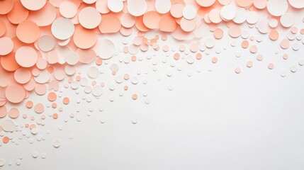 Peach and white paper circles cascading on white background