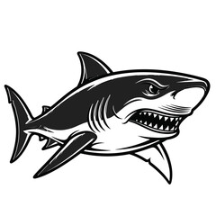 Obraz premium Black and white aggressive shark vector illustration for emblem use
