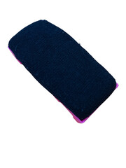 Isolated Close-up Knitted Black Wristband with Pink Edge on Black Background