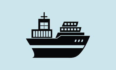 Obraz premium Cargo ship silhouette, container vessel icon, freight transport vector, maritime shipping graphic