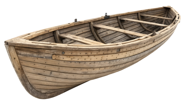 old wooden boat isolated on transparent background