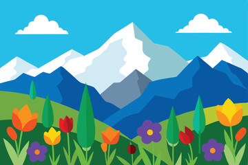 mountain landscape with flowers