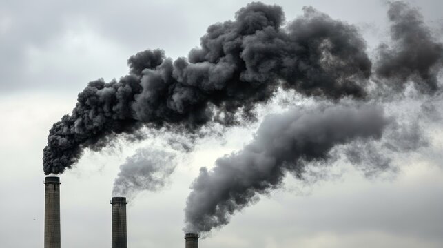 Dark smoke billows from industrial chimneys