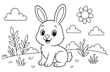 Coloring page of cute rabbit for kids coloring book