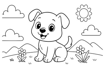 Coloring page of cute dog for kids coloring book