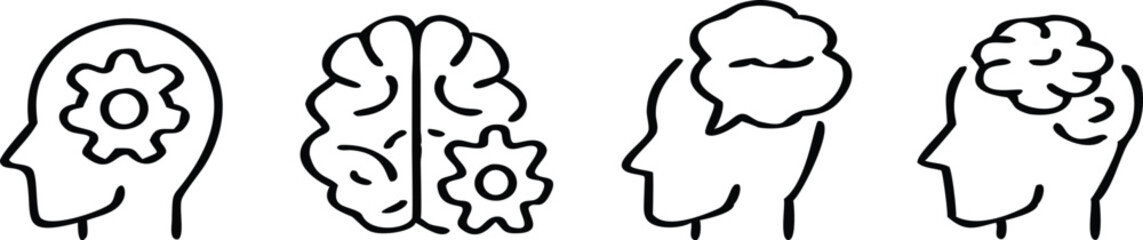 Thinking thin line icons set. Mind, brain symbol. Vector