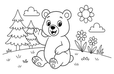 Coloring page of cute bear for kids coloring book
