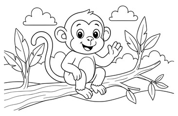 Coloring page of cute monkey for kids coloring book