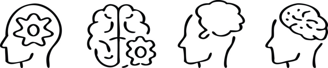 Thinking thin line icons set. Mind, brain symbol. Vector