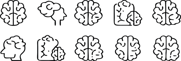 Brain different line icons set. Mind, intelligence symbol. Vector