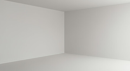 3d empty interior in white room with floor and wall. Corner space and blank hall design inside apartment. Abstract realistic gallery office for exhibition or presentation bg. Luxury pastel scene