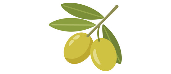 Two Green Olives on Branch with Leaves Illustration