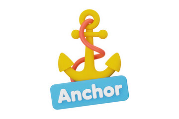 Obraz premium 3D Render of a Yellow Anchor with Coral Rope and Blue Anchor Label