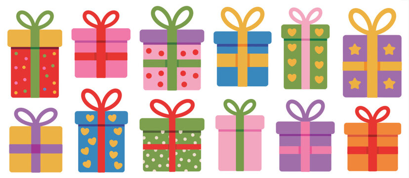 Twelve Colorful Wrapped Gift Boxes for Holiday Celebration
