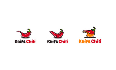 Spicy hot chili pepper and knife combination vector symbol. Logo design.