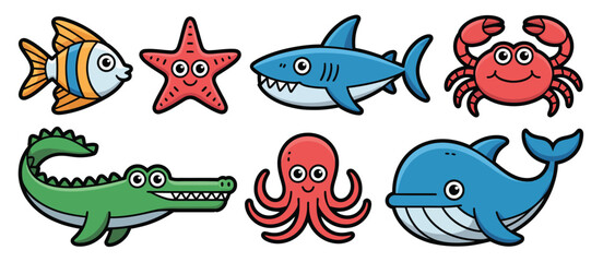 Cute Cartoon Sea Animals Collection Illustration