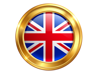  Golden Medallion with British Flag Motif and Metallic Shine, Isolated Vector PNG.