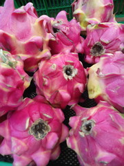 fresh dragon fruit or pitahaya at the Asian food market in Asia in indonesia