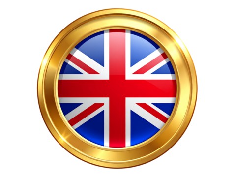  Golden Medallion with British Flag Motif and Metallic Shine, Isolated Vector PNG. - Powered by Adobe