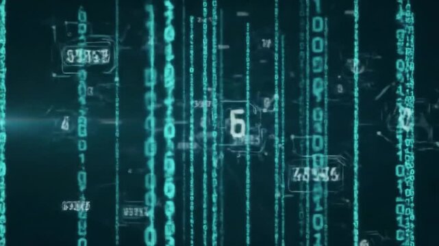 Digital binary code stream with futuristic interface