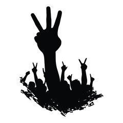 Silhouette of a protest crowd with a three-finger salute.