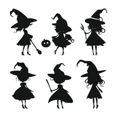 Collection of sexy and cute witch silhouettes for Halloween.