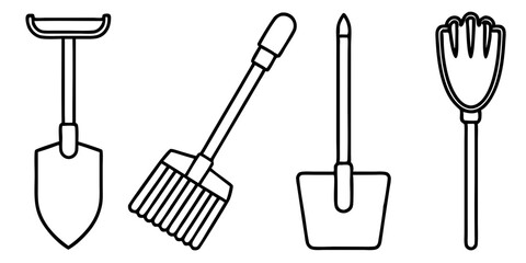 Minimalist vector set of gardening tools &ndash; shovel, rake, gloves, pruning shears &ndash; in pastel color palette, perfect for web or print