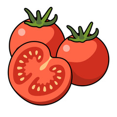Vector Illustration Fresh Red Tomatoes with Half Cut