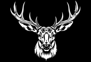 Obraz premium Black and white vector illustration of a realistic deer head portrait, suitable for tattoo design, fauna, portrait