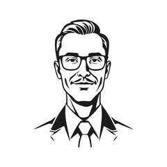 Stylish businessman avatar in black suit and glasses, clean vector male portrait with modern haircut, business man, male avatar, vector portrait, stylish character