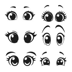 Collection of cartoon eyes in various expressions, black and white vector style with funny and surprised looks, cartoon eyes, funny expressions, vector eyes, comic style, eyes collection © sasha15