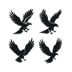 Obraz premium Four black eagle silhouettes in flight bird of prey design elements