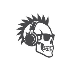 Grinning Skull with Spiky Headphones Vector Silhouette