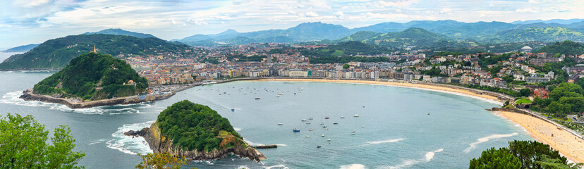 Great panoramic view of the entire marine coast that surrounds the tourist city of San Sebastian,...