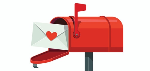 Red mailbox with love letter valentines day