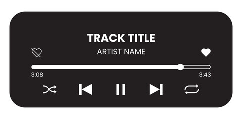 Music media player interface template. Music player vector design. Graphic mediaplayer panel template for mobile app. Modern playback of music application. Vector Illustration.