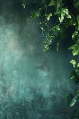 Emerald Green Wall: Lush Ivy Vines Drape Moody Textured Background
