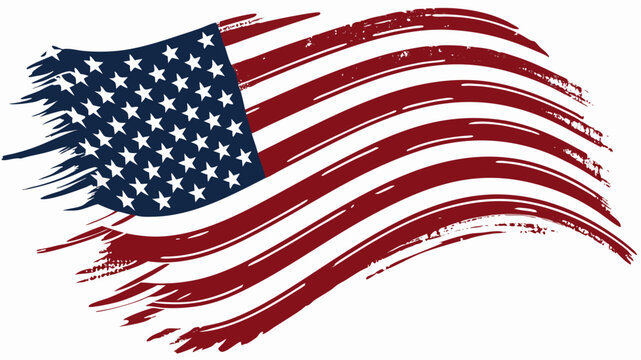 Stylized american flag with brush stroke effect and waving design on a white background in vector format