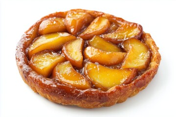 Caramelized apple tart with golden crust on white background showcasing a delicious dessert ready to indulge in