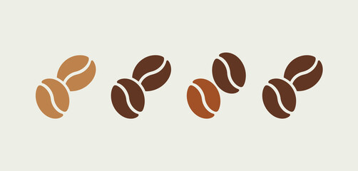 Coffee beans icon set in various brown shades