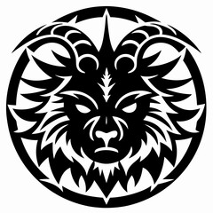 Fototapeta premium Manticore Head Tattoo Design Spiked Mane & Horns