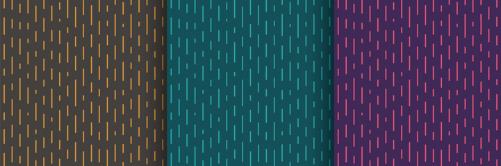 Set of abstract blue, pink and yellow vertical stripes lines dynamic pattern on dark background. Minimalist and simple flat design. Futuristic and technology banner. Vector illustration.