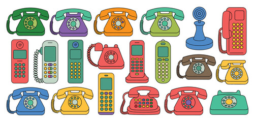 Collection of retro telephones and cell phones