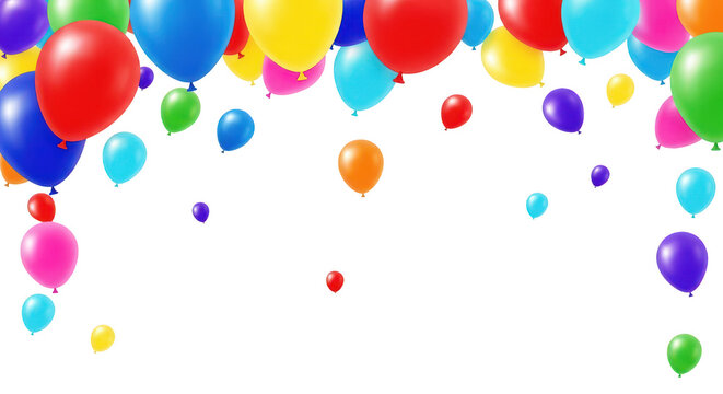 Colorful balloons falling against black background