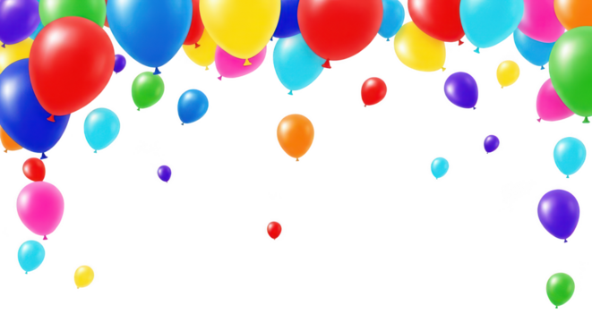 Colorful balloons falling against black background