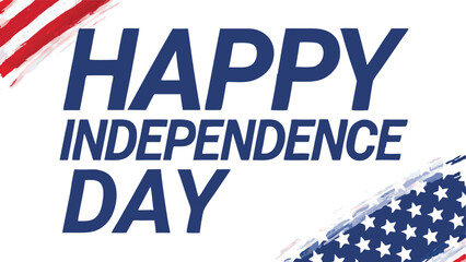 Happy independence day text with american flag brush strokes on a white background design element