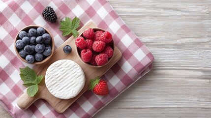 A Delightful Picnic Spread of Berries and Cheese