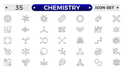 Chemistry outline icon set. Containing beaker, experiment, microscope, test tube, laboratory, molecule and more. Line vector icons collection.