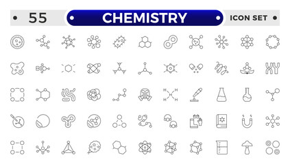 Chemistry outline icon set. Containing beaker, experiment, microscope, test tube, laboratory, molecule and more. Line vector icons collection.