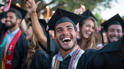 Celebrating graduates, joyful smiles, academic achievement